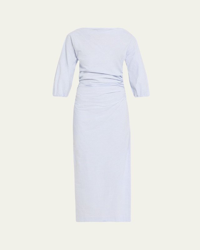 Striped Puff Sleeve Draped Dress